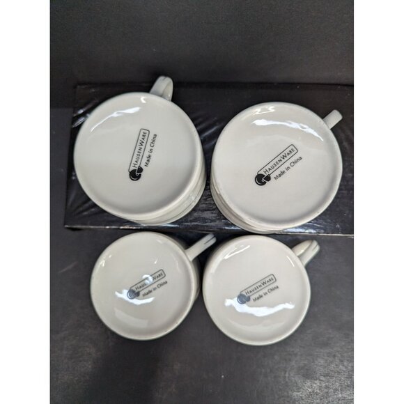 HausenWare White Porcelain Flat Coffee/Tea Cup 8 Oz Silver Rim Set of 4 - Picture 8 of 9